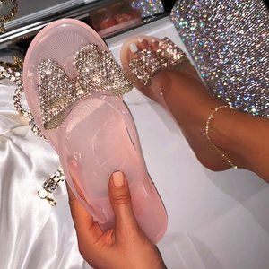 BAMBOO NEW OPENED TOE BOW WITH RHINESTONES NUDE COLOR